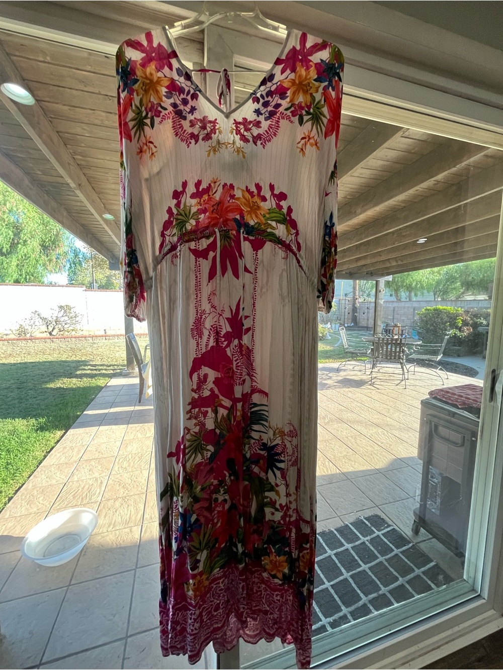 INC International Concepts White Maxi Dress with Pink & Multicolor Floral Print